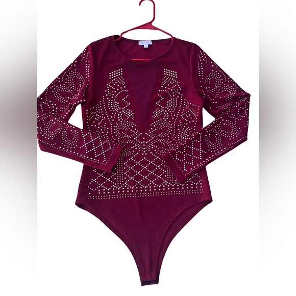 Agaci Embellished Red Bodysuit size large - Picture 8 of 11